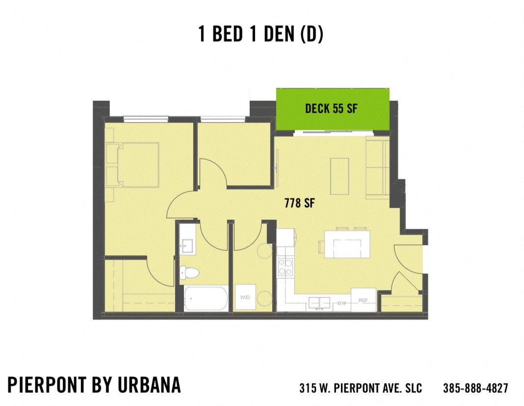 Floor plan for 1 bed, 1 bath, 778 sqft